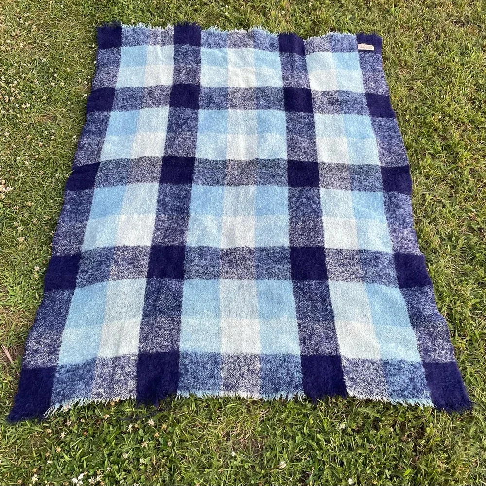 GLEN CREE Vintage Mohair Wool Plaid Throw Blanket
